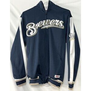 Stitches Milwaukee Brewers Long Sleeved Full Zip Blue Small Jacket